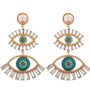 Anthropologie Protection Evil Eyes Drop Earrings